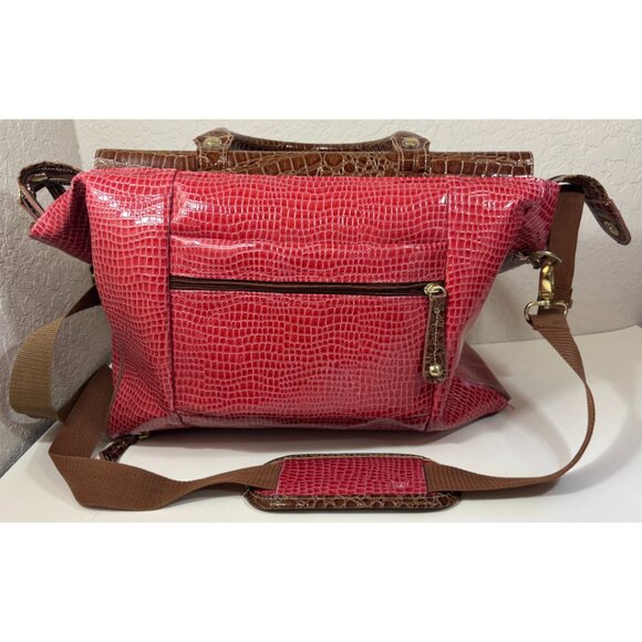 Samantha Brown Maroon Crocodile Embossed Weekender Carry On Dowel Travel Bag - Picture 3 of 11